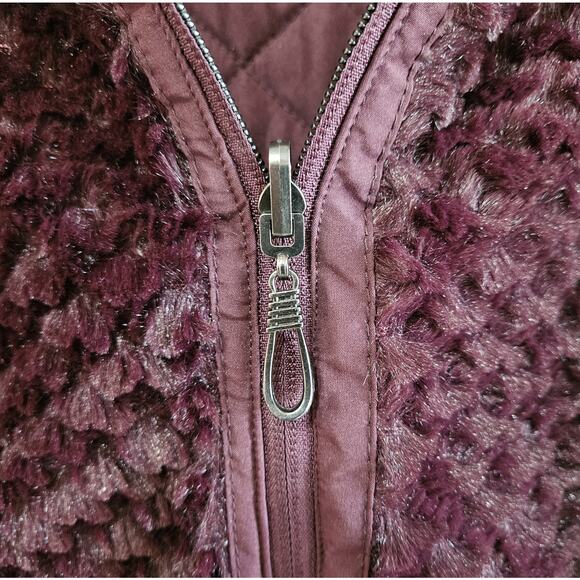 DENIM & CO Women's XL Quilted Reversible Vest Faux Fur Plum Full Zip Puffer 46" - Picture 8 of 9